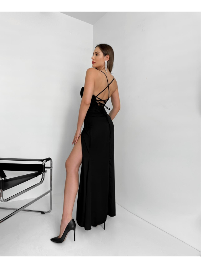 Korse Detaylı Yırtmaçlı Elbise