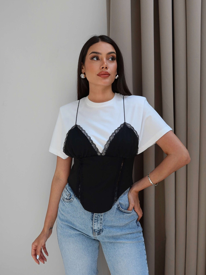 Korse Garnili Vatkalı Tshirt