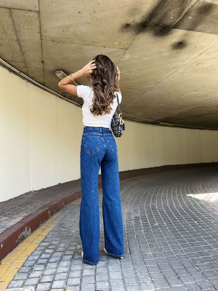 Koyu Mavi Ön Düğmeli Orj Jean