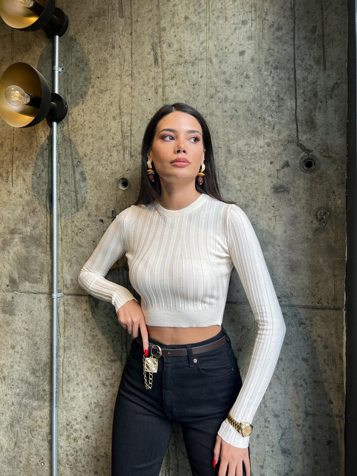 Krem Fitilli Bisiklet Kısa Kazak