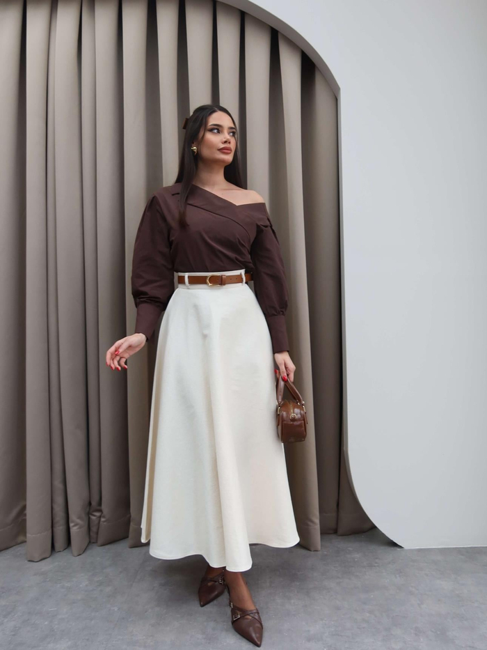 Krem Midi Gabardin Etek