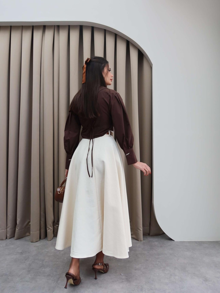 Krem Midi Gabardin Etek