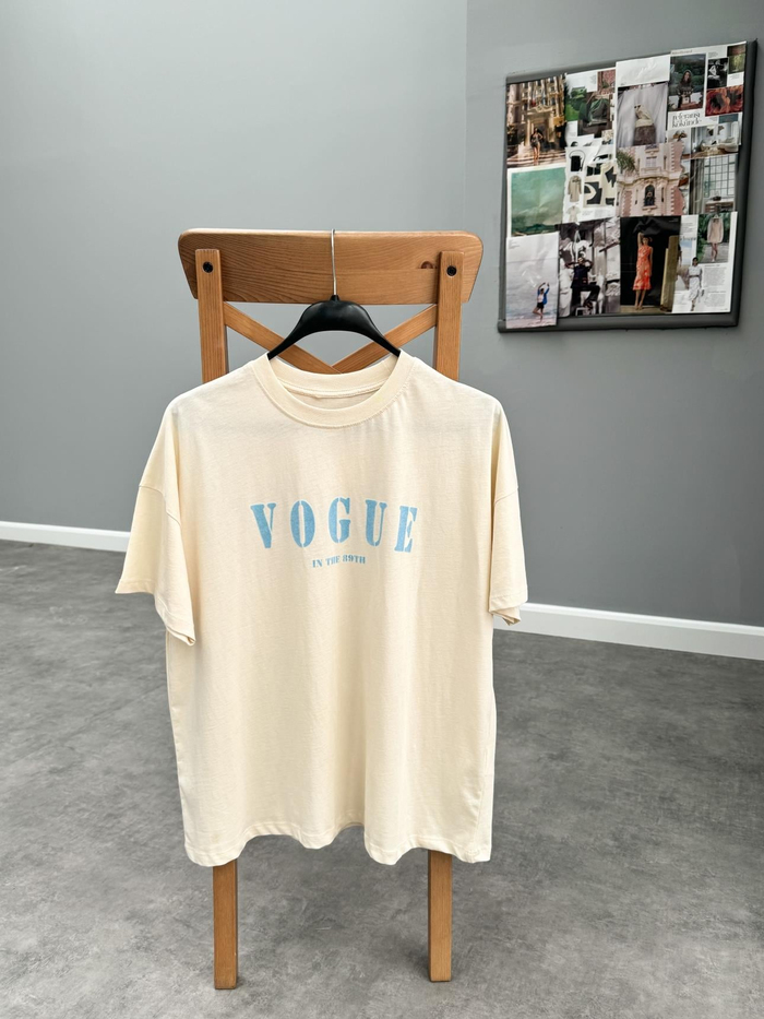 Krem Vog Baskılı Tshirt