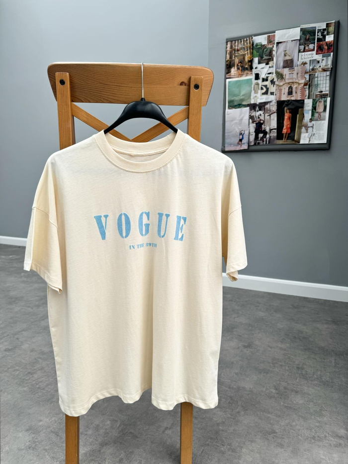 Krem Vog Baskılı Tshirt