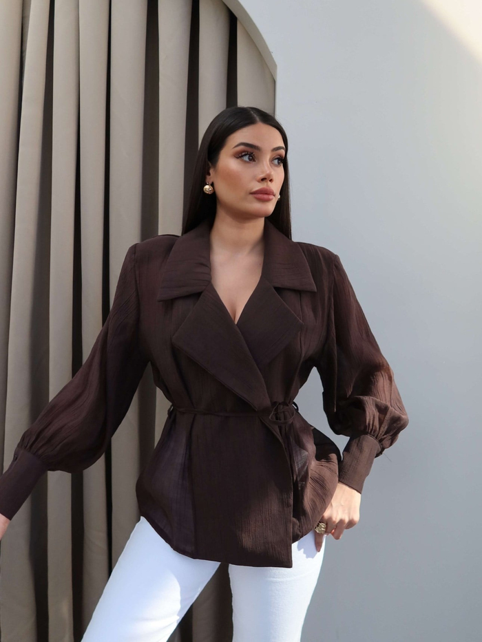Kruvaze Bağlamalı Vatkalı Gömlek