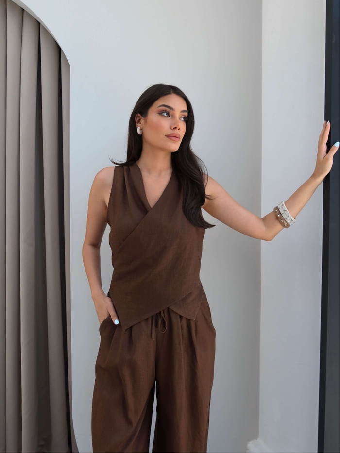 Kruvaze Bluz Şalvar Pantolon Takım