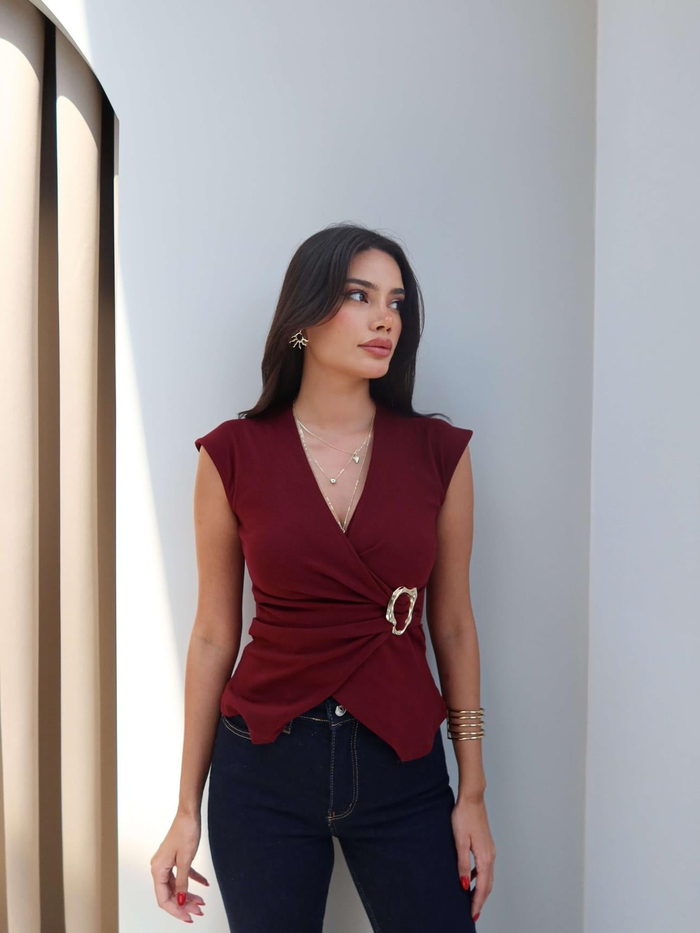 Kruvaze Gold Tokalı Bluz