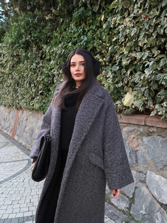 Kruvaze Yaka Cepli Kırçıllı Kaban
