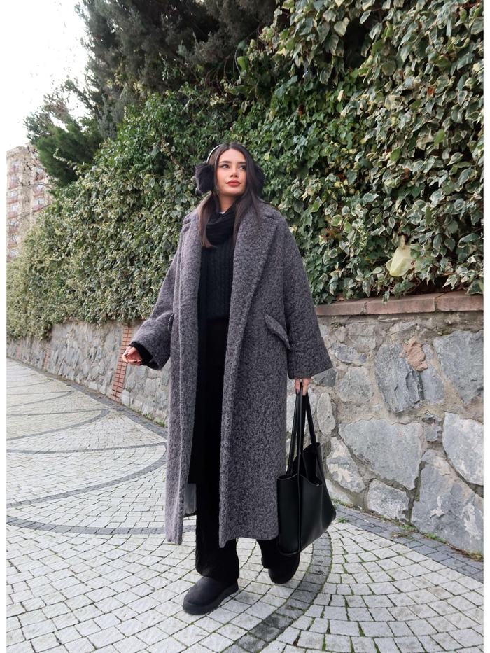 Kruvaze Yaka Cepli Kırçıllı Kaban