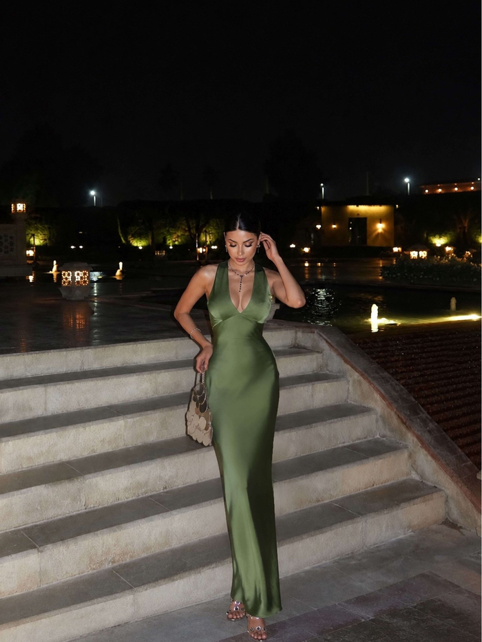 Kruvaze Yaka Saten Elbise E.H Collection