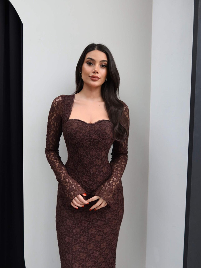 Kulplu İspanyol Kol Dantel Elbise