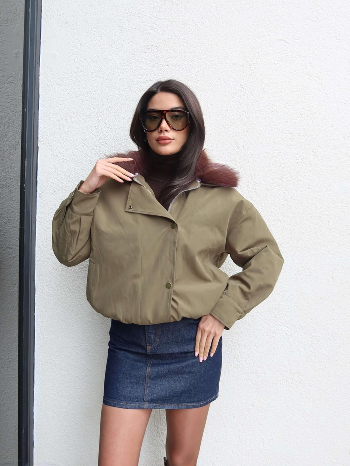 Kürklü Yaka Bomber Mont