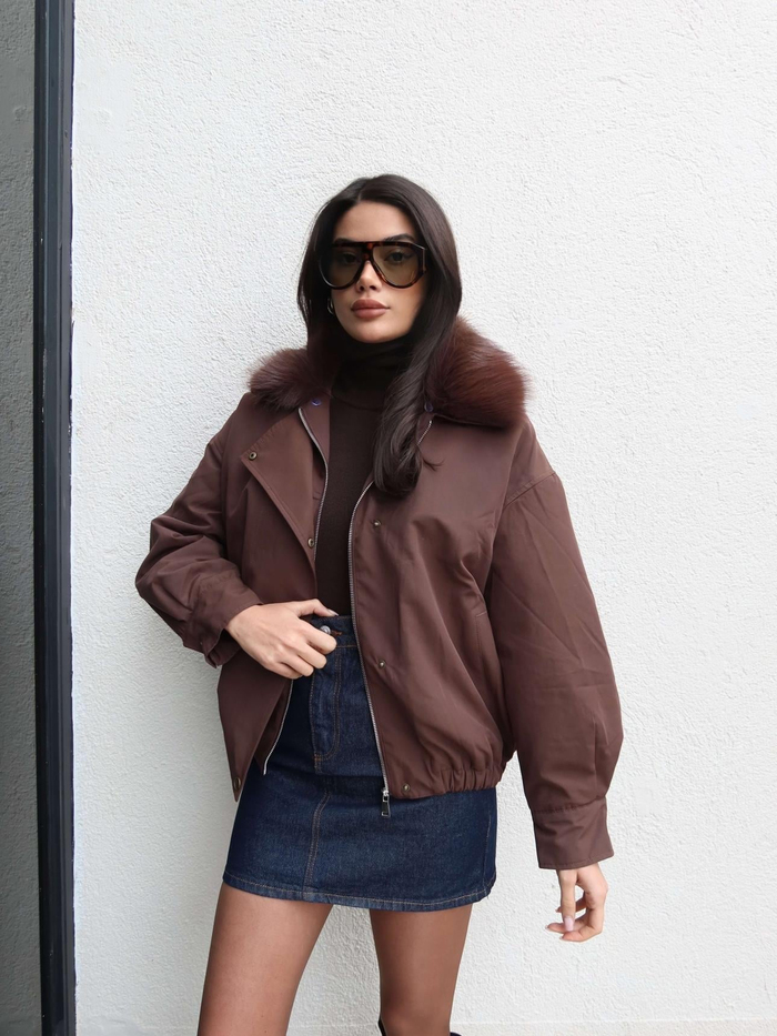 Kürklü Yaka Bomber Mont