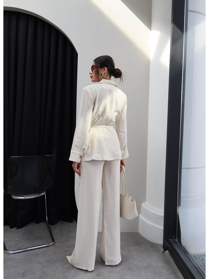 Kuşaklı Blazer Ceket Pantolon Takım