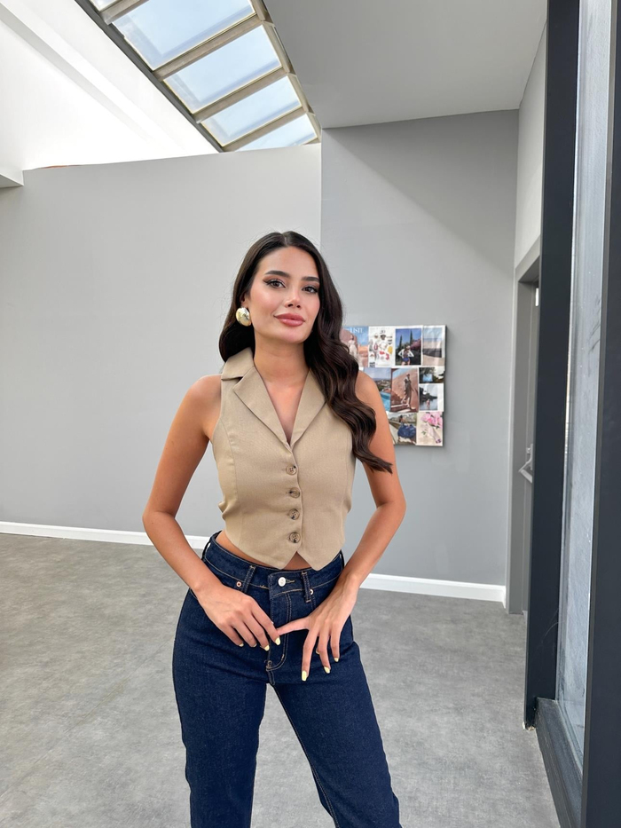 Kuşaklı Crop Yelek