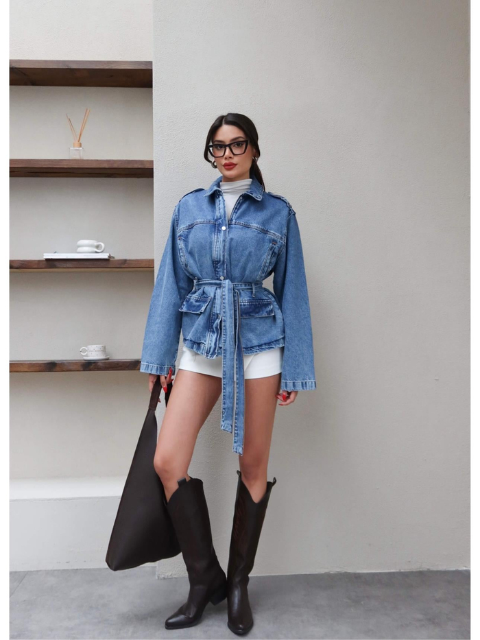 Kuşaklı Denim Ceket
