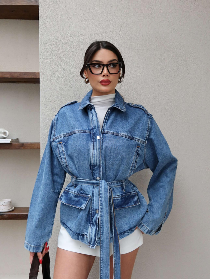 Kuşaklı Denim Ceket