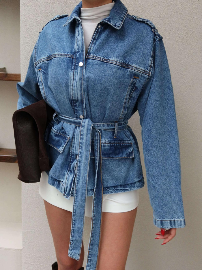Kuşaklı Denim Ceket