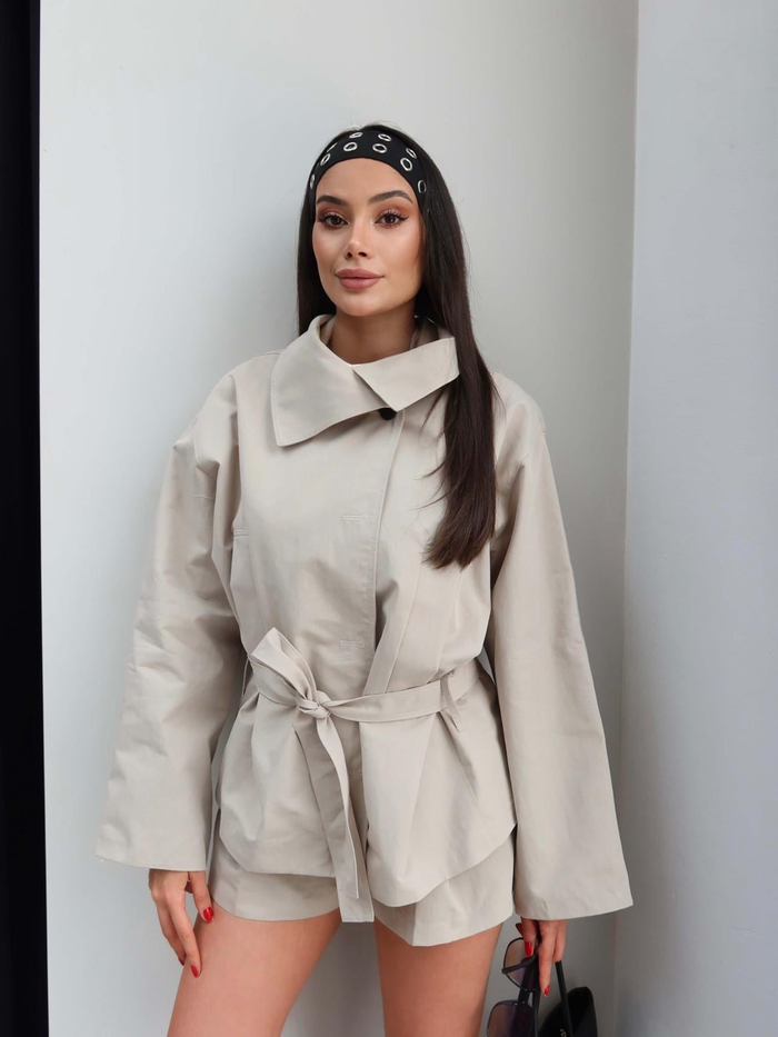 Kuşaklı Şortlu Trench Takım