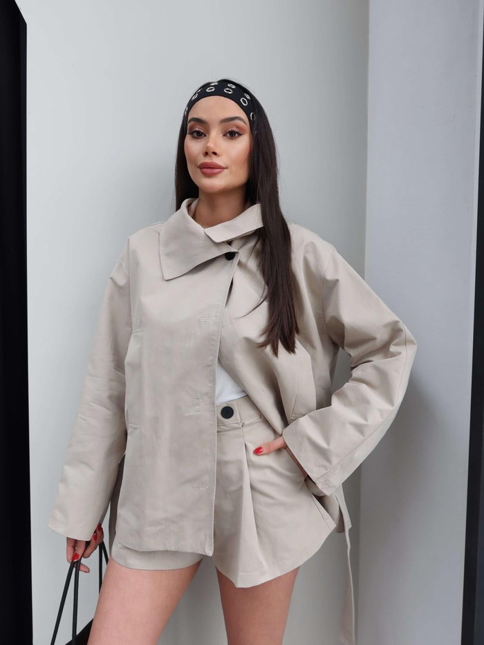 Kuşaklı Şortlu Trench Takım