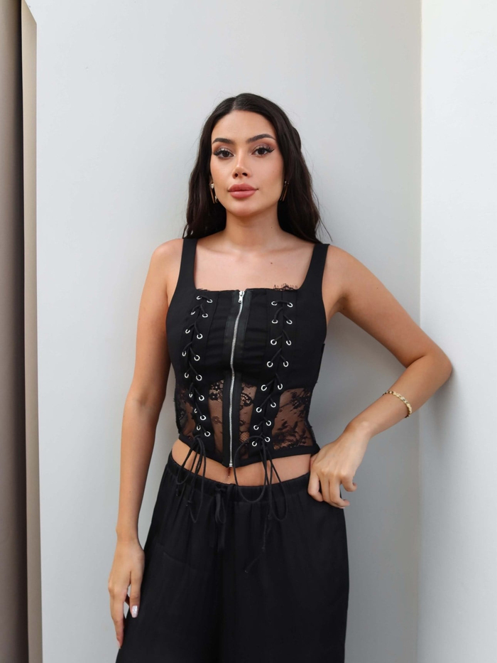 Kuşgözü Detay Dantelli Korse Bluz