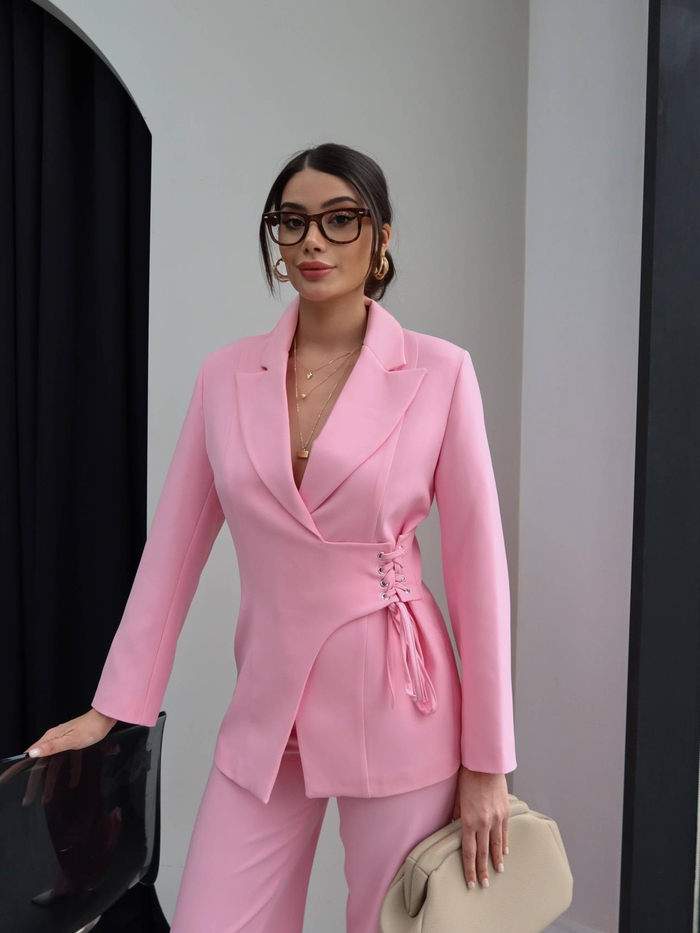 Kuşgözü Detaylı Ceket Pantolon Takım