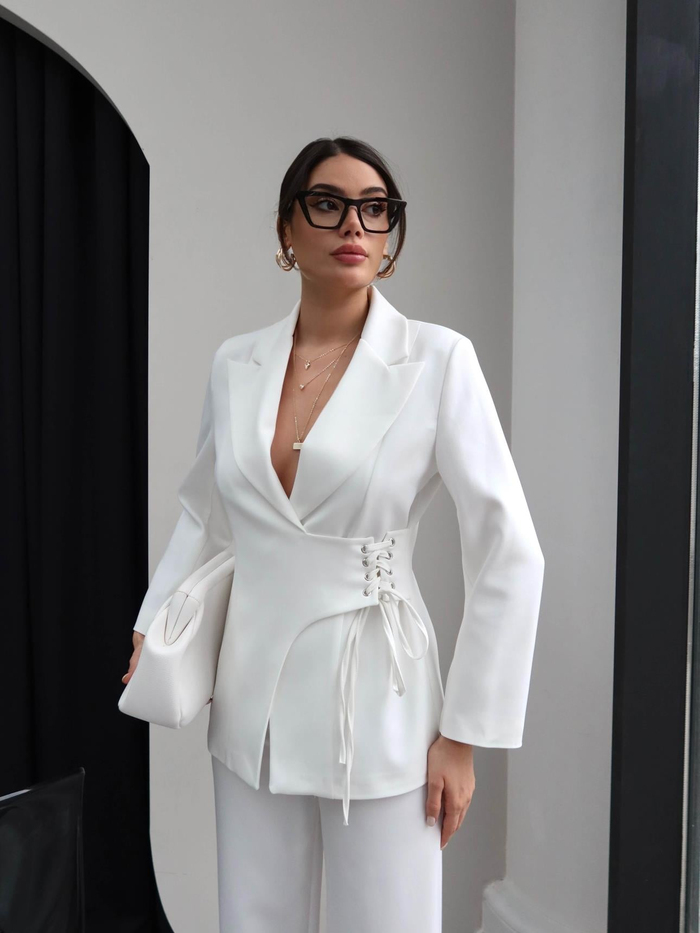 Kuşgözü Detaylı Ceket Pantolon Takım
