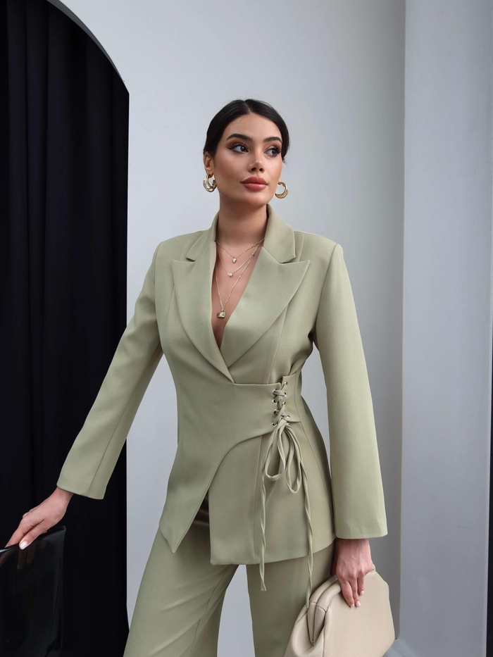 Kuşgözü Detaylı Ceket Pantolon Takım