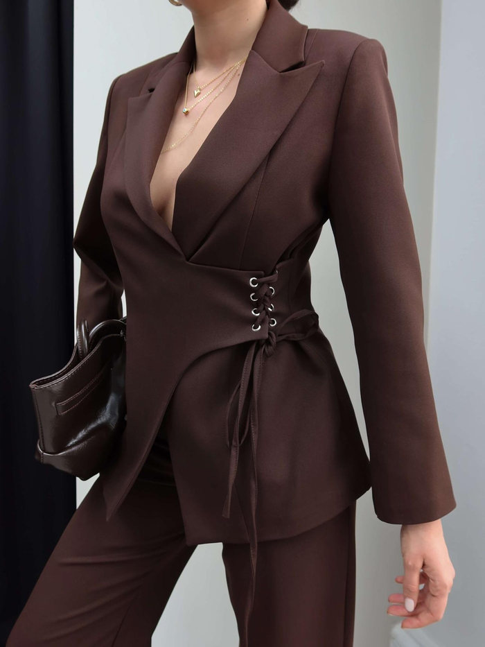 Kuşgözü Detaylı Ceket Pantolon Takım