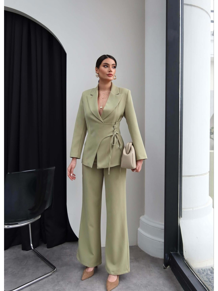 Kuşgözü Detaylı Ceket Pantolon Takım