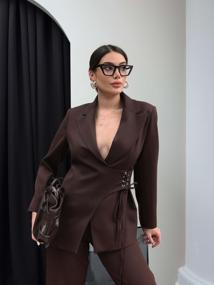 Kuşgözü Detaylı Ceket Pantolon Takım