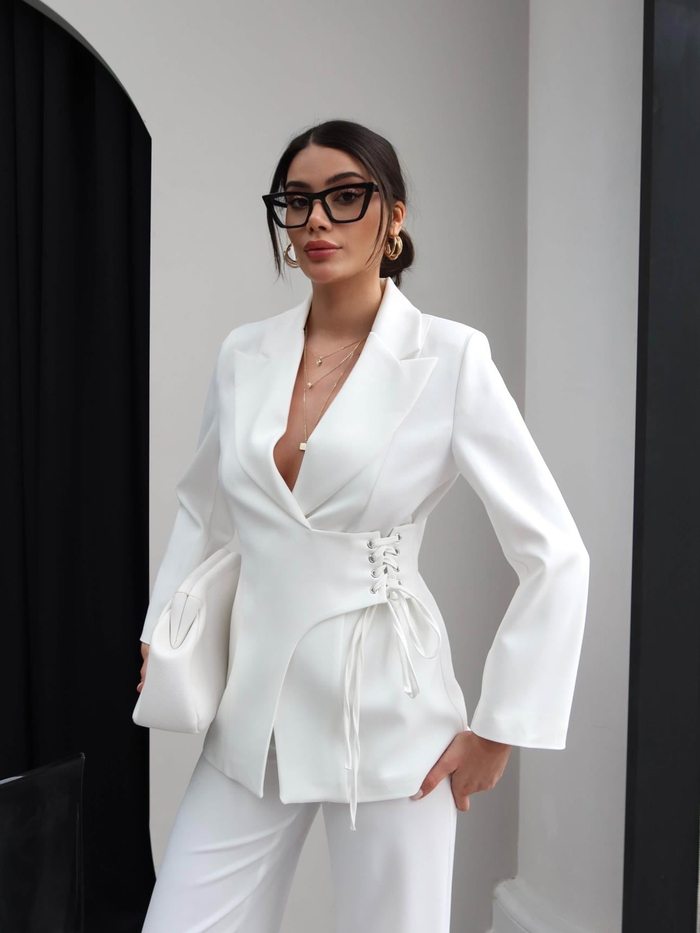 Kuşgözü Detaylı Ceket Pantolon Takım