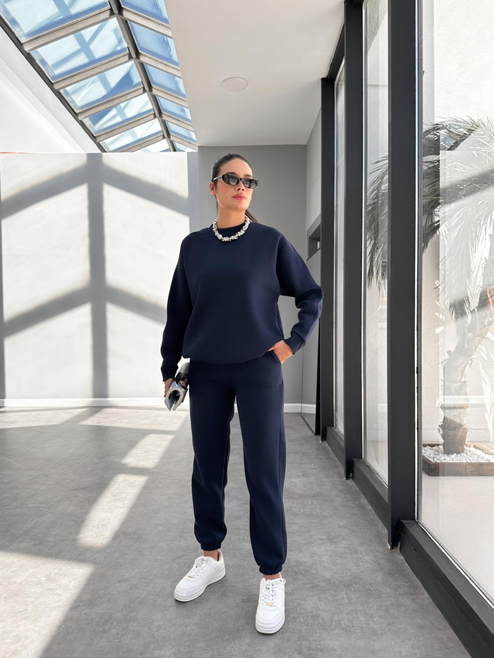 Lacivert Basic Sweatshirt Takım