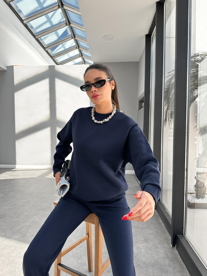 Lacivert Basic Sweatshirt Takım