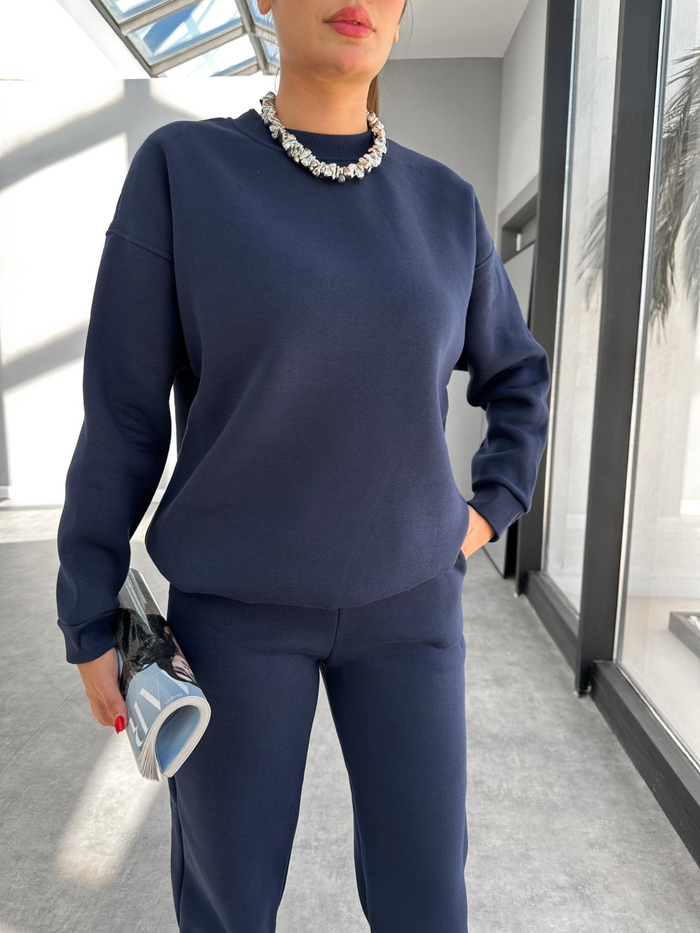 Lacivert Basic Sweatshirt Takım