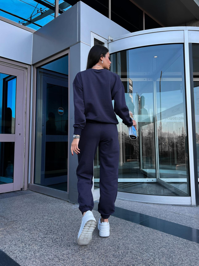 Lacivert Baskılı Örme Takım