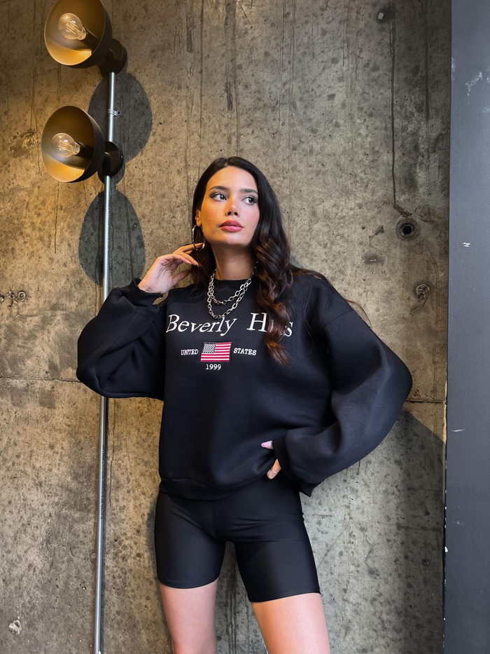 Lacivert Baskılı Şardonlu Sweatshirt