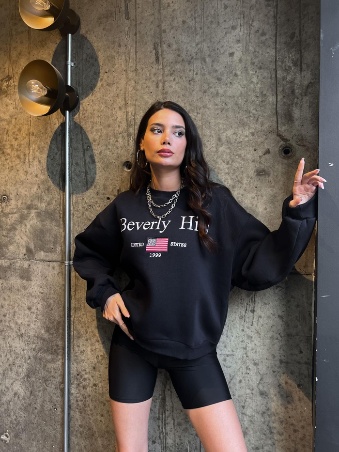 Lacivert Baskılı Şardonlu Sweatshirt