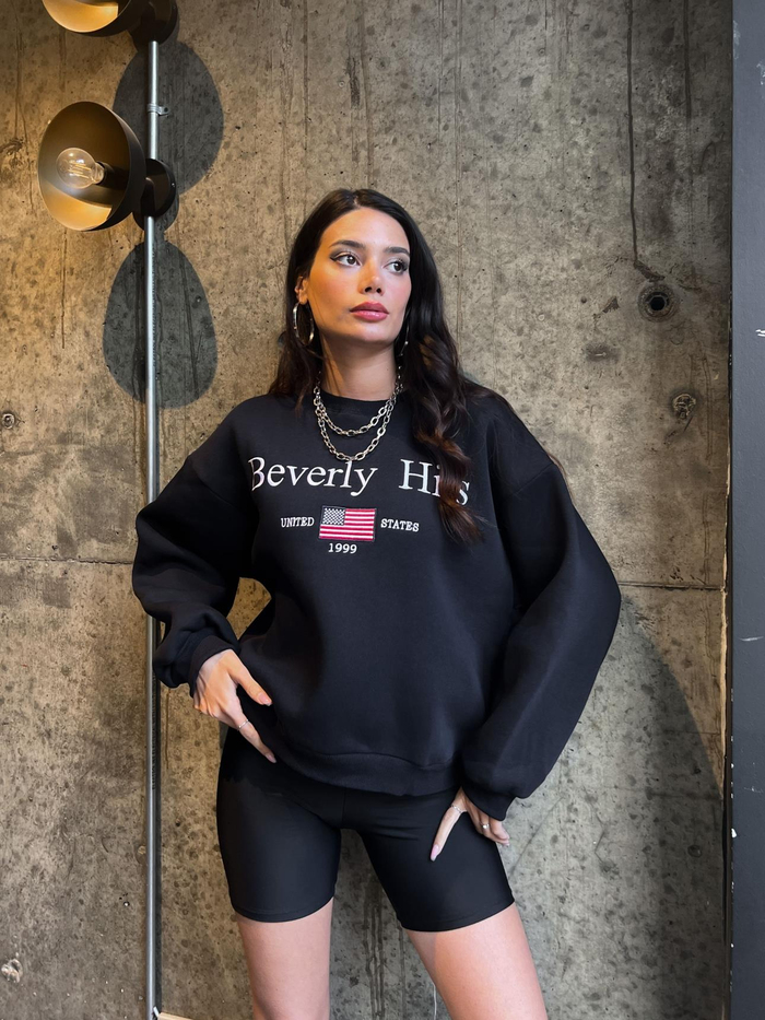 Lacivert Baskılı Şardonlu Sweatshirt