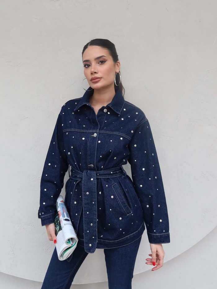 Lacivert Drop Çakımlı Kot Ceket