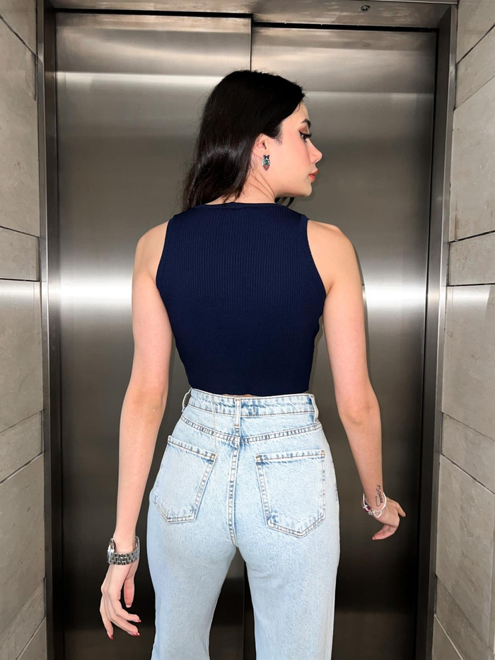 Lacivert Fermuarlı Crop