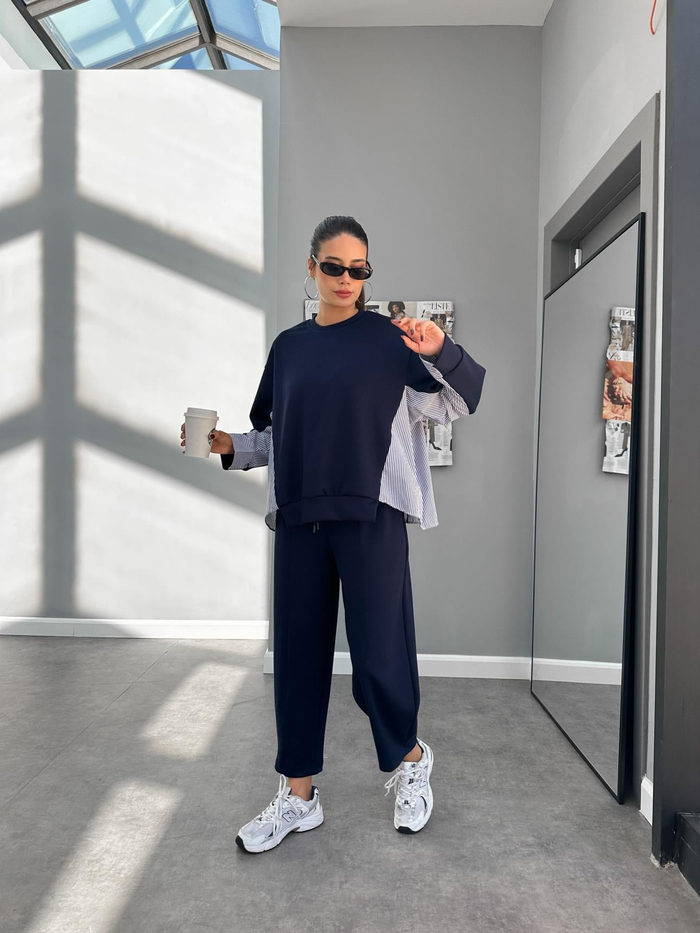 Lacivert Garnili Oversize Takım