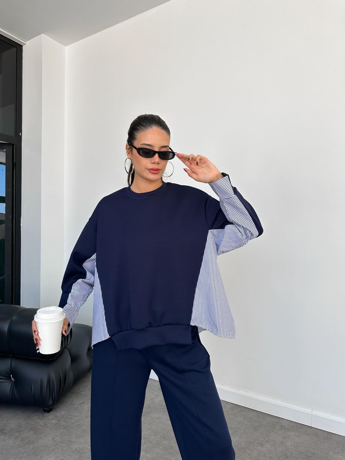 Lacivert Garnili Oversize Takım