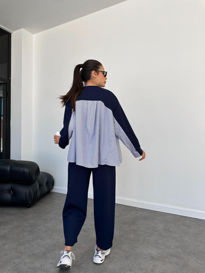Lacivert Garnili Oversize Takım