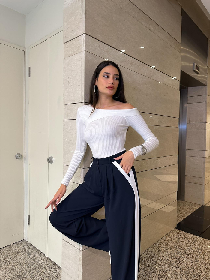 Lacivert Garnili Pantolon
