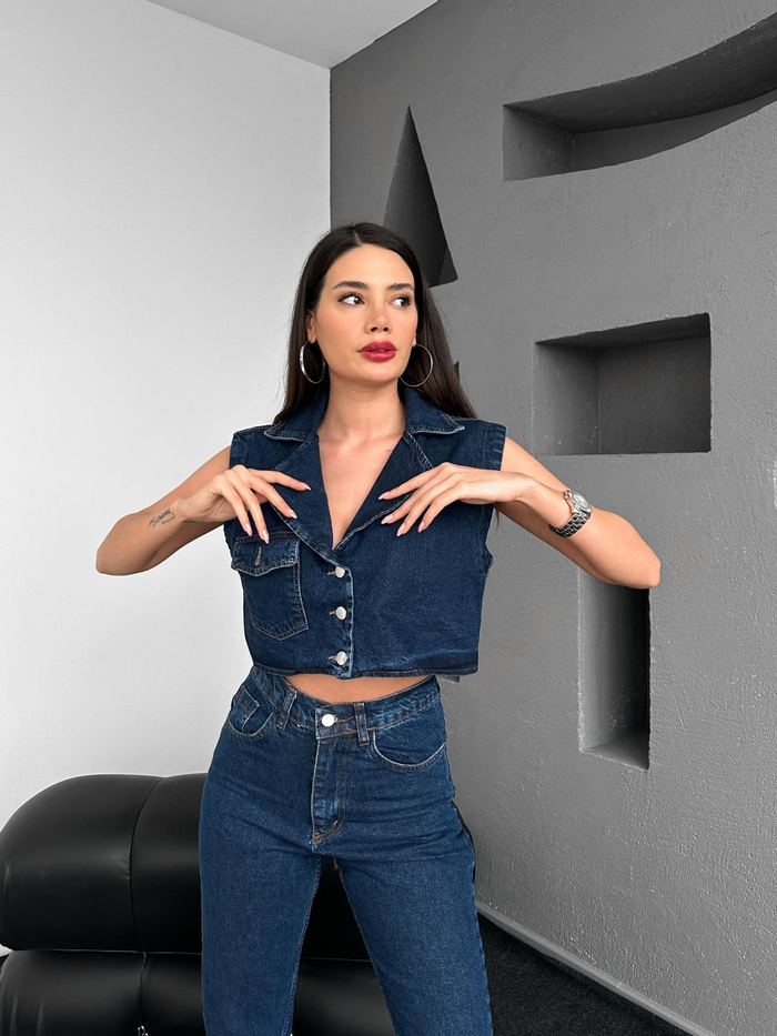 Lacivert Kot Yelekli Takım