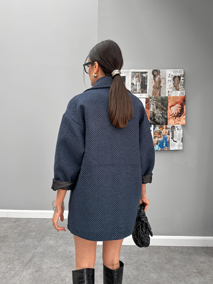 Lacivert Oversize Balıksırtı Kaban
