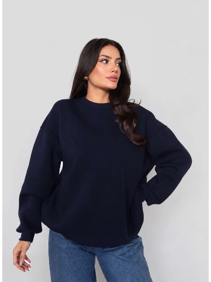Lacivert Oversize Şardonlu Sweatshirt