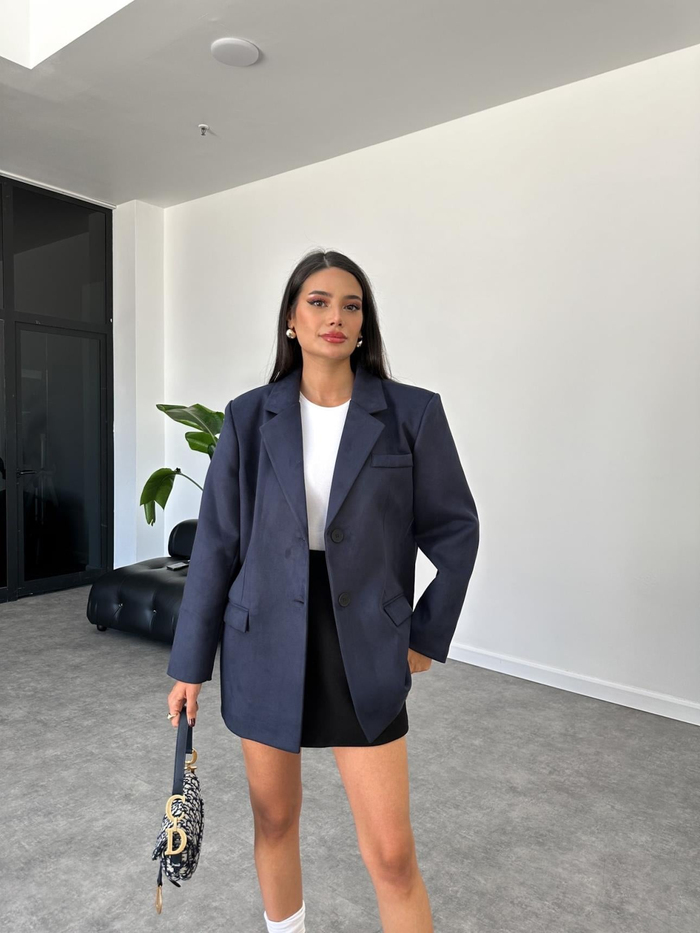 Lacivert Oversize Süet Ceket