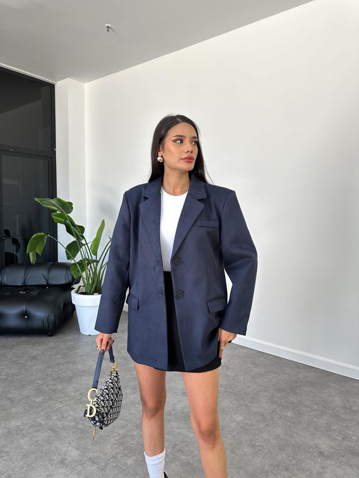 Lacivert Oversize Süet Ceket